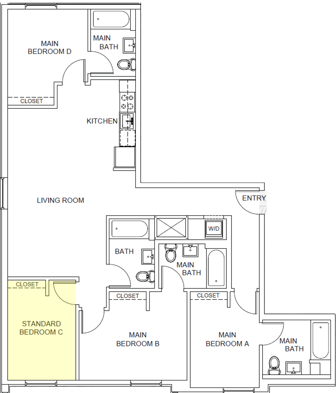 Floor plan for 4 beds, 4 baths, 300 sqft